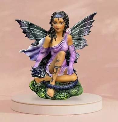 Purple Fairy With Black Dragon Mythological Statue Figurine • $35.99