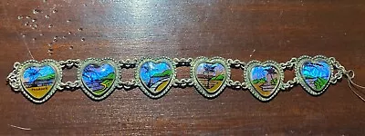 Butterfly Wing Souvenir Bracelet Reverse Painting Appears Vintage /needs Repair • $12