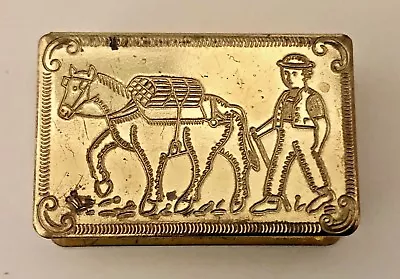 Vintage Gold Tone Match Box Matches Holder Case Cowboy Etched Pattern Tobacciana • $20