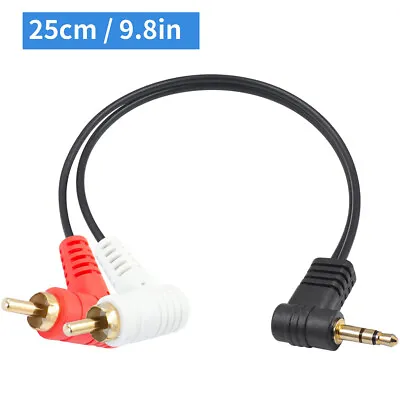 Right-Angled 3.5mm 1/8  Stereo Mini Male To 2 Male RCA Adapter Audio Aux Cable • $2.79