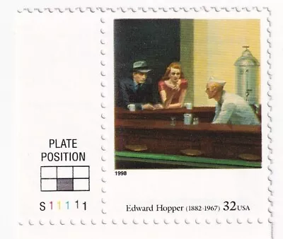 STAMP US SCOTT 3236p  Edward Hopper-American Art  1998 MNH 32 CENT WITH PB # • $1.79