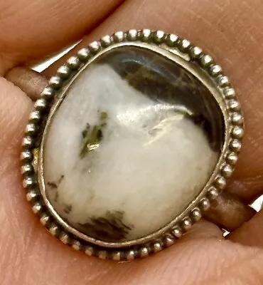 Navajo White Buffalo Turquoise Ring Sz 9.5 Sterling By Gloria Rios Matte Patina • $75.94
