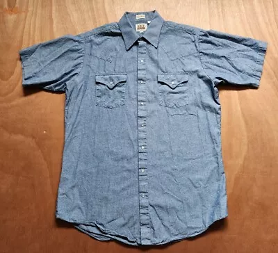 $21.99 • Buy Vintage Ely Cattleman Short Sleeve Chambray Pearl Snap Shirt Men's Large Tall