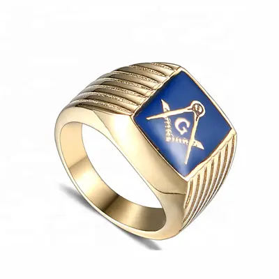 Masonic Ring Freemason Accepted Men Stainless Blue Gold G Square Compass Eye US • $16.95