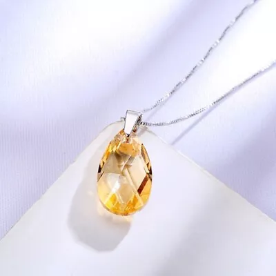 Women Fashion Silver Yellow Zircon Drops Pendant Necklace Wedding Jewelry Gift  • $0.47