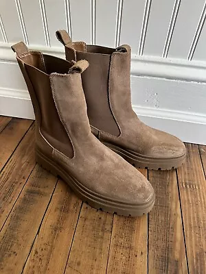 $10 • Buy Zara Lug Sole Boots In Tan Suede Sz 8