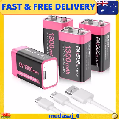 9V Rechargeable Batteries 1300mAh High Capacity Lithium-ion Long Lasting-AU • $46.95