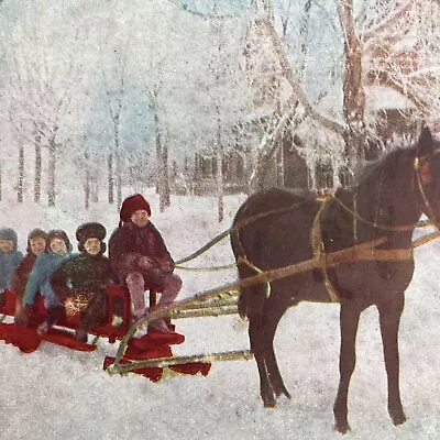 Antique 1898 Winter Sleigh Ride Horse Drawn Stereoview Photo Card P580-045 • $24.99