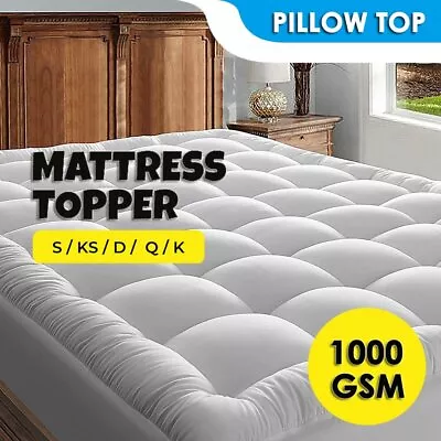 1000GSM Quality Thick Mattress Topper Pillowtop Fitted Mattress Underlay Pad Hot • $52.99