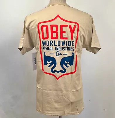 Obey Men's T-Shirt Visual Ind Badge Sand Size M NWT Shepard Fairey Andre • $21.59