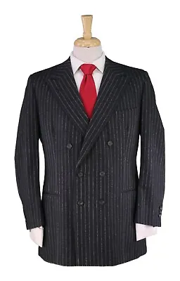 H. Huntsman & Son Savile Row Bespoke Black Chalkstripe 2-Btn DB Wool Suit 44R • $1695