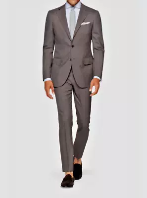 SUITSUPPLY LAZIO INT Brown Nailhead Full Suit 44R Wool Slim Cut • $249.99