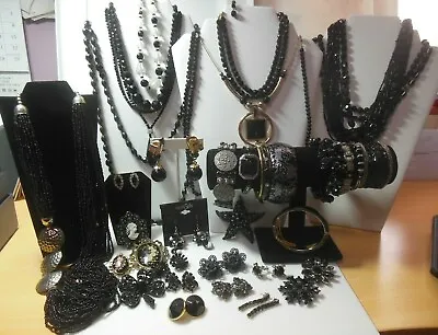 Vintage Designer Costume Black Jewelry Lot Glass Crystal Plastic Rhinestone • $250
