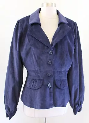 NWT Collectif Brianna Navy Blue Corduroy Puff Sleeve Blazer Jacket SIze UK XL • $85.63
