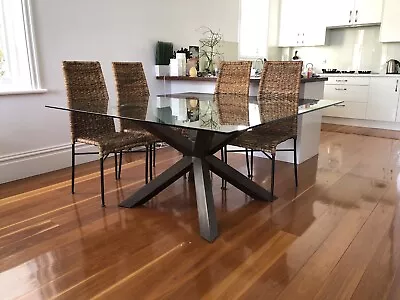 Glass Dining Room Table With Timber Legs • $150