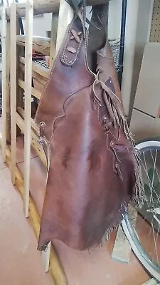 Western Leather Fringed Chinks Rodeo Cowboy Vintage • $129.99