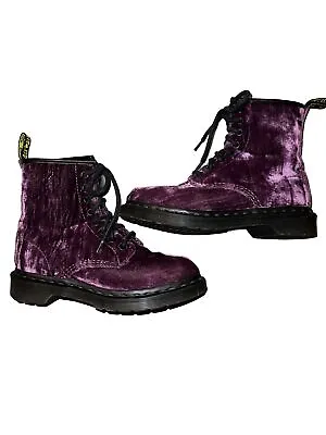 Dr Martens AirWair Castel Purple Velvet Combat Boots Purple Lace Up 36 Size 5 US • $118.75