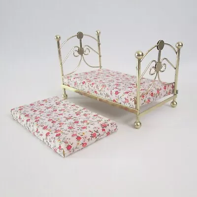 Vintage Brass Dollhouse Bed With 2 Mattresses Old Time Four Post Bed • $27.98