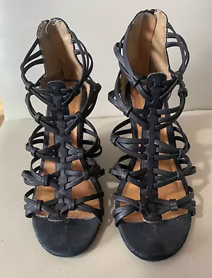 MIA Black Open Toe Wedge Heel Sandal Sz 8 Pre-owned • $39.99