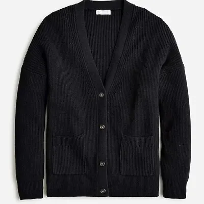 NWT J. Crew Linen Cotton Textured Knit Cardigan Boyfriend Sweater Black M • $80