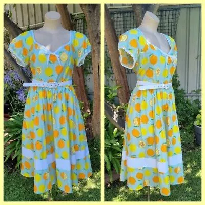 1950's Inspired Swing Dress By 'Unique Vintage' Cotton Citrus Fruit Print ... • $79