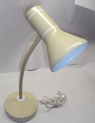 Vintage Gooseneck Pinstriped Flexible Metal Desk Lamp Light Beige Works • $39.99