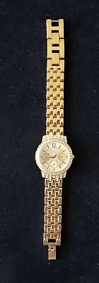 Avon Gold Tone Watch BR4 Swarovski Crystal Pave Dial 7.75  Max Size New Battery • $23.99