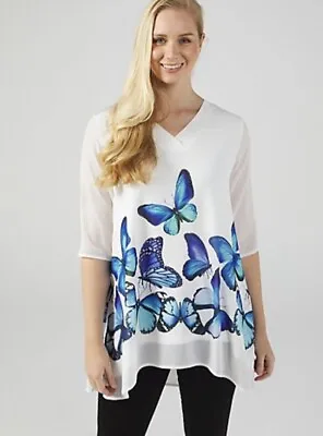 £24.99 • Buy Butler & Wilson White Butterfly Top Size L (14-16) Blue Blouse Long Tunic 269F1