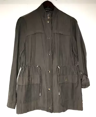 $32 • Buy Zara Size Medium Army Green Safari Utility Jacket Lightweight Viscose Gold Snaps