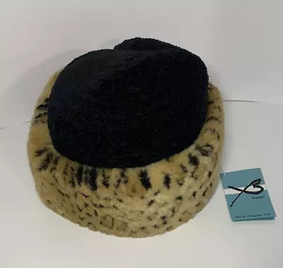 1990s Betmar NY Leopard Animal Print Black Tan Faux Fur Pillbox Hat Vintage NWT • $29.99