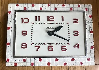 Vintage Sunbeam Wall Clock AC107 Rectangle Atomic Red And White 60s MCM-Working • $70