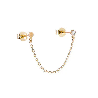 £38 • Buy 9ct Gold Round Disc Clear CZ Double Stud Chain Earring