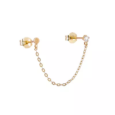 £38 • Buy 9ct Gold Round Disc Clear CZ Double Stud Chain Earring