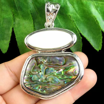 B42252 Natural Rainbow Abalone Shell Freeform Pendant Bead 55x45x5mm • $13.27