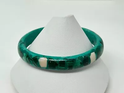Vintage Malachite Inlay Green Stone Bangle Bracelet • $35