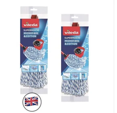 £19.90 • Buy X2 Vileda SuperMocio Refill Microfibre & Cotton Mop Head Replacement Refill New