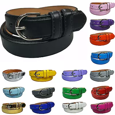 Women's Leather Casual Dress Plain Solid Colors Belt Silver Buckle Ladies New • $5.99