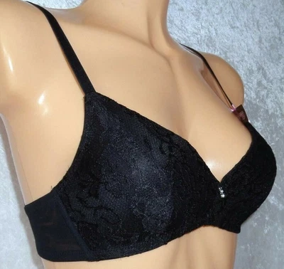 £8.95 • Buy Ladies Black Lace Bra Lightly Padded Diamante Trim 34a 36a 38a 38c 40c Bnwt