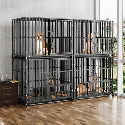 Heavy Duty Stackable Dog Cage Jumbo Double-layer Dog Kennels Crates On Wheels • $209