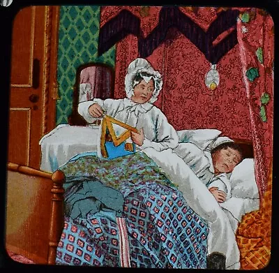 £15 • Buy ANTIQUE Magic Lantern Slide A VICTORIAN COUPLE IN BED NO6 C1890 ILLUSTRATION