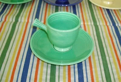 Vintage Fiesta GREEN Demitasse Stick Handle Cup  + Saucer ~ FLAT BOTTOM • $24.99