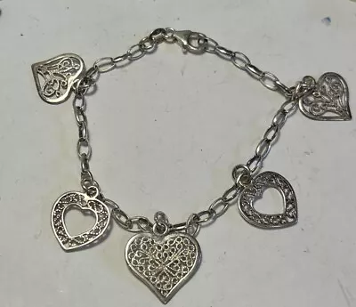 Sterling Silver Heart Charm Bracelet Vintage 2000s 7 3/4” • $25