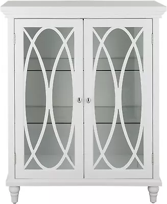 32  H Florence Double Door Floor Cabinet W/ 2 Adjustable Tempered Glass Shelves • $169.99