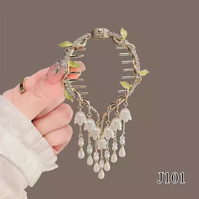 Fashion Rhinestone Clip Pearl Flower Tassels Metal Ponytail Hair Accessories * • $2.76