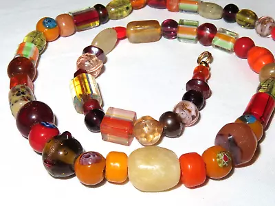 Vin. Studio Art Glass Bead Necklace Some Millefiori Murano Semi-Precious Stones • $9