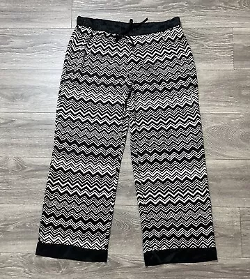 Missoni Target Wide Leg Pull On Pants Black White Zig Zag Satin Drawstring L XL • $35