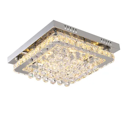 LED Crystal Ceiling Light Droplet Chandelier Dimmable Elegant Pendant Lamp Decor • £65.95