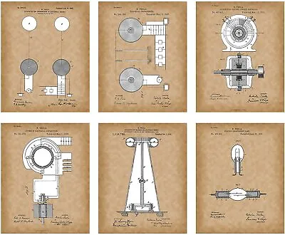 Nikola Tesla Posters - Tesla Wall Art - Set Of 6 Tesla Patent Prints 8x10 • $20.99