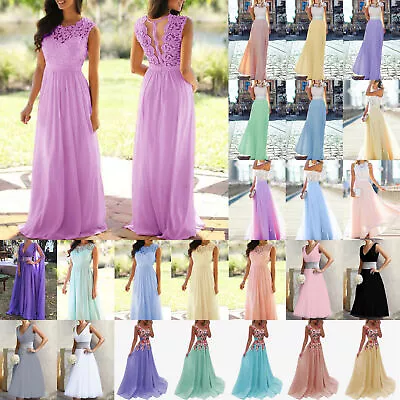 $38.94 • Buy Women Bridesmaid Wedding Lace Dress Formal Evening Party Ball Gowns Long Dress