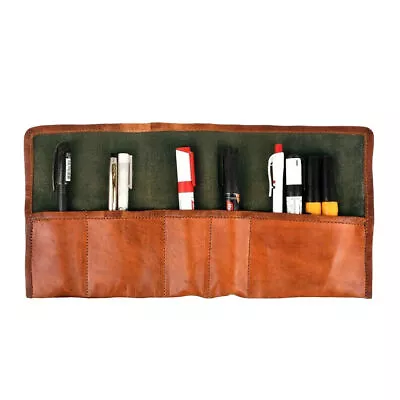 Leather Pencil Roll Case Artists Roll Kit For School Office Pen&Tool Travel Case • £22.50